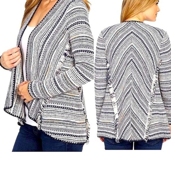 Lucky Brand Woman’s Pottery Open Cardigan Multicolor Stripe Small Fringe Boho - Picture 2 of 10
